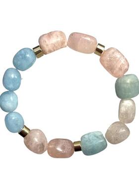 英国代购Bracelet㊣ 手作优雅天然蓝色海蓝宝石摩根石串珠手链