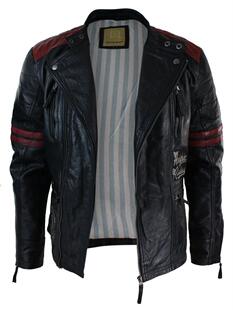 英国代购 皮衣 Biker◇手作白兰度黑色皮革真皮机车徽章夹克男士