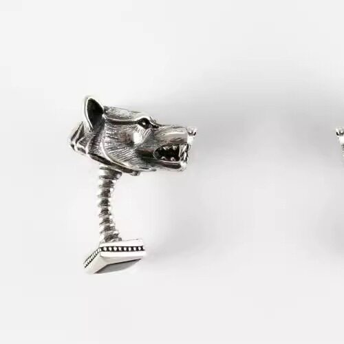 亚美尼亚代购Cufflink㊣ 手作玛瑙石复古纯银雕刻野兽派狼袖扣