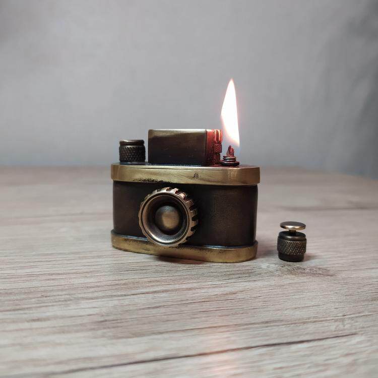 乌克兰代购Camera◇手作复古蒸汽朋克小巧雕塑相机黄铜汽油打火机