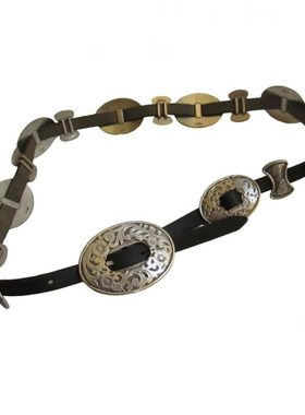 美国代购Concho◇古着复古西部牛仔女士康乔银色扣花纹皮带腰带