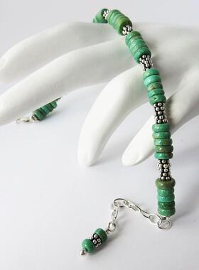 墨西哥浅绿色绿松石宝石纯银手链
