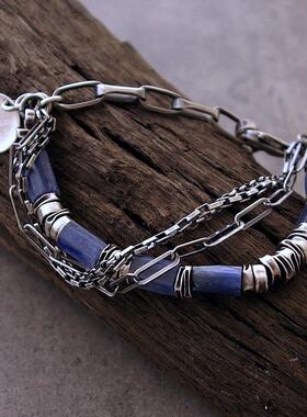 波兰代购Kyanite◇手作复古原石蓝色蓝晶石情侣礼物925纯银手链