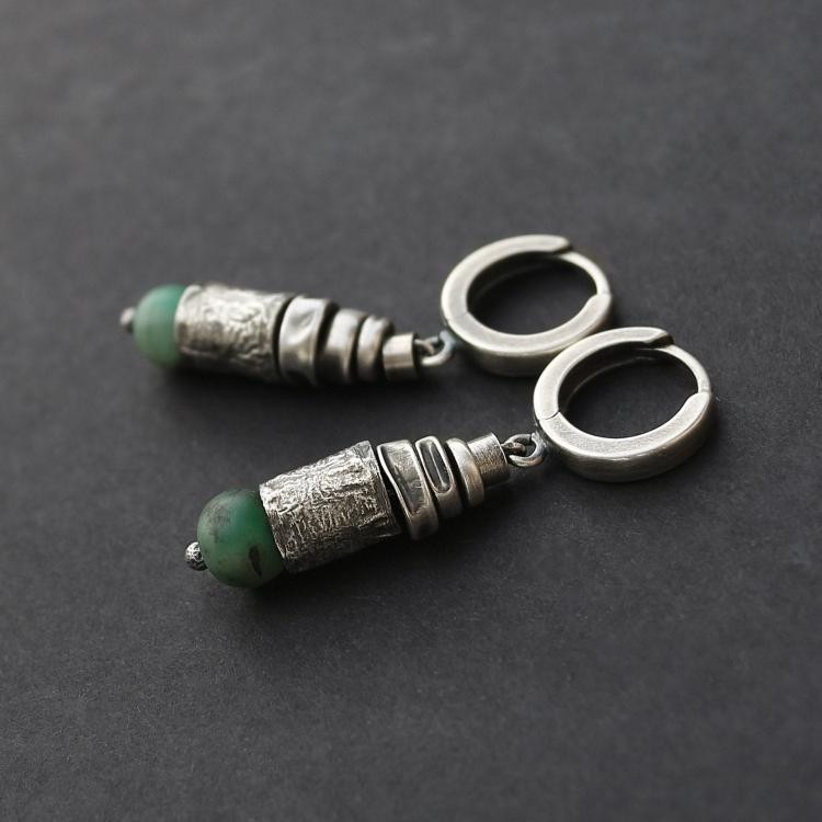 英国代购Earring 手作五月诞生石祖母绿宝石精致氧化纯银耳环