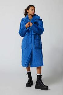 蓝色毛呢外套 领毛皮大衣长款 Jacket㊣美国代购 手作迷人纽扣西装