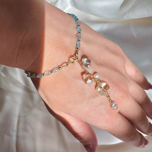 海蓝宝石椭圆形珠子镶嵌宝石手链