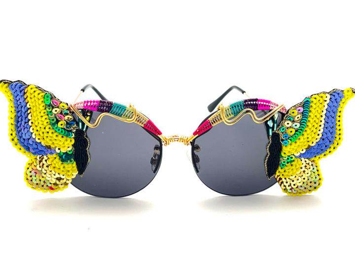 美国代购Butterfly◇手作蝴蝶梦彩色线编织缠绕圆形黑色太阳眼镜