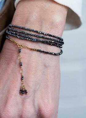 黑色赤铁矿长串珠缠绕叠戴手链