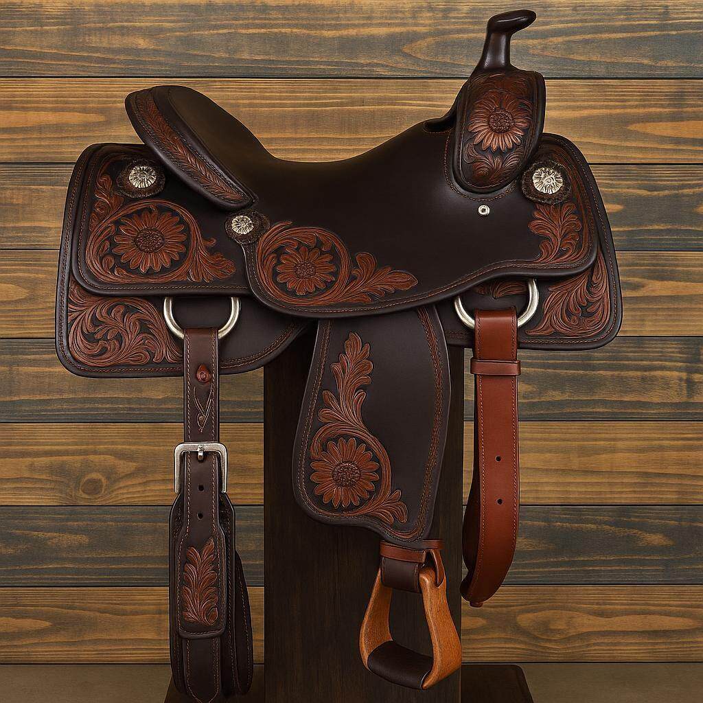 海外代购Saddle◎手作定制手工雕刻花卉图案优质真皮西部牧场马鞍