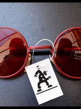 90年代复古圆形红色金属太阳镜