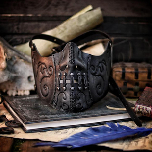 Mask◇手作复古全粒面皮革金属饰面角色扮演万圣节面具 西班牙代购