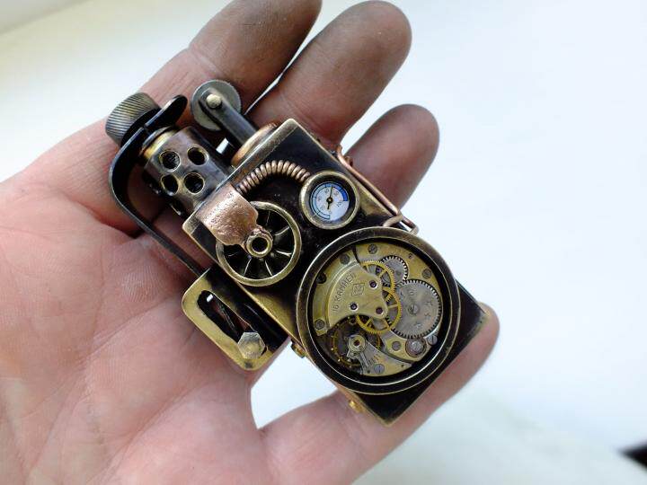 俄罗斯代购Lighter◇手作蒸汽朋克复古黄铜机芯齿轮男士打火机