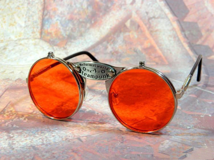 Lenses㊣俄罗斯代购 手作福尔摩斯蒸汽朋克红色镜片翻盖太阳眼镜