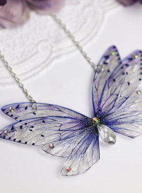 女冰紫色蝴蝶翅膀精灵之翼项链