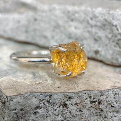手作天然黄水晶925纯银戒指