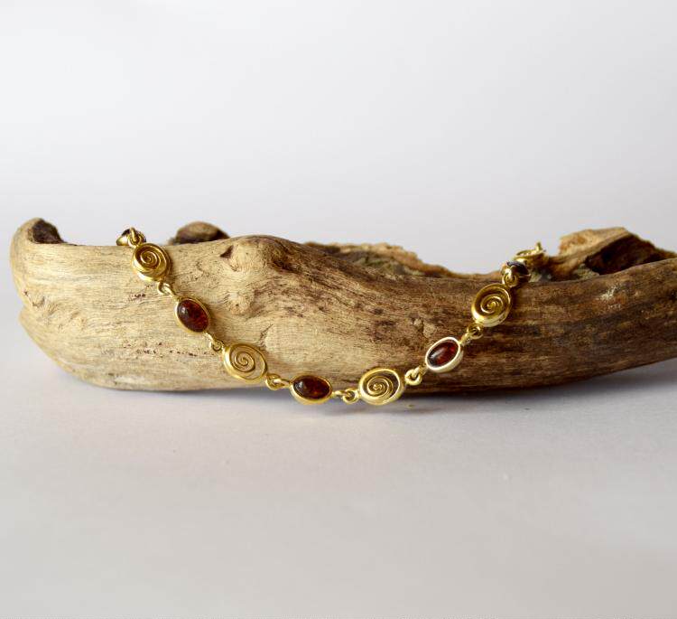 意大利代购Natural◇手作波罗的海天然琥珀水滴纯银镀金女士手链