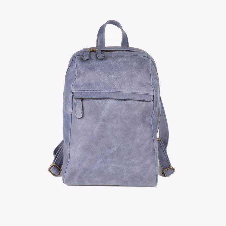 美国代购Backpack㊣ 手作简约时尚舒适蓝色皮革电脑旅行双肩背包