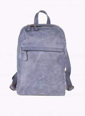 美国代购Backpack㊣ 手作简约时尚舒适蓝色皮革电脑旅行双肩背包