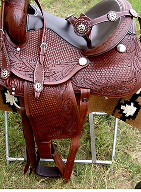 海外代购Western◇手作真皮包裹手工雕花定制含头笼胸甲西部马鞍