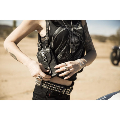 铬黑色皮革户外机车皮套包手机包