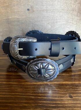 美国代购Concho◇手作复古波西米亚银色椭圆花边花朵扣皮带腰带