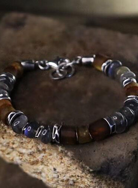 情侣氧化纯银天然琥珀拉长石宝石