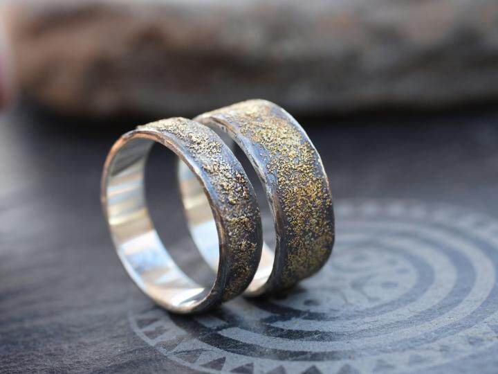 西班牙代购Wedding㊣ 手作华丽简约精致纯银18K金粉结婚对戒戒指