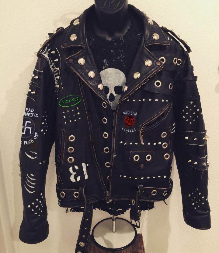 泰国代购Punk◇手作白兰度牛皮补丁摩托车重金属铆钉骷髅夹克皮衣