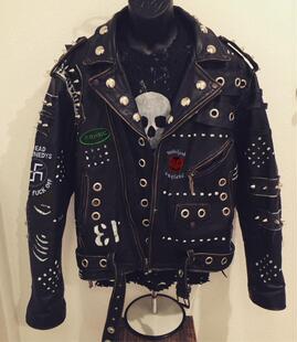 泰国代购Punk◇手作白兰度牛皮补丁摩托车重金属铆钉骷髅夹克皮衣