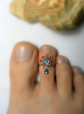 花朵金属丝可调节沙滩脚趾环戒指