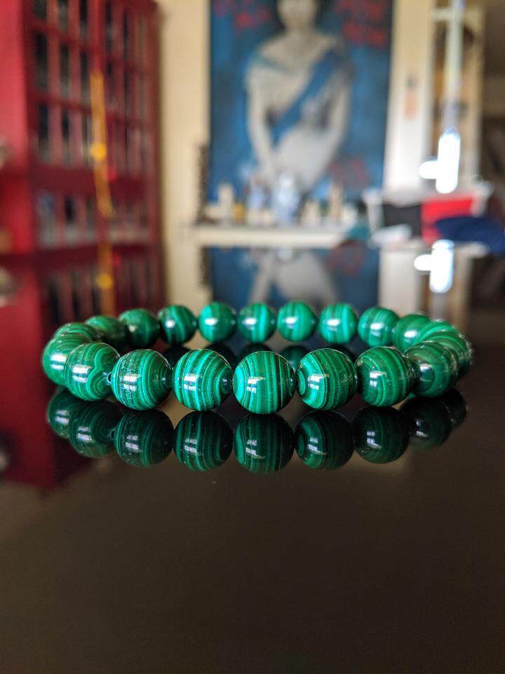 Malachite㊣美国代购 手作迷人美丽天然孔雀石串珠弹力手镯手链