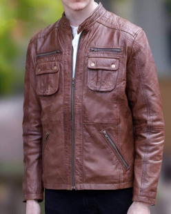 机车夹克皮衣 男士 英国代购 Biker◇手作棕色小羊皮真皮意大利风格