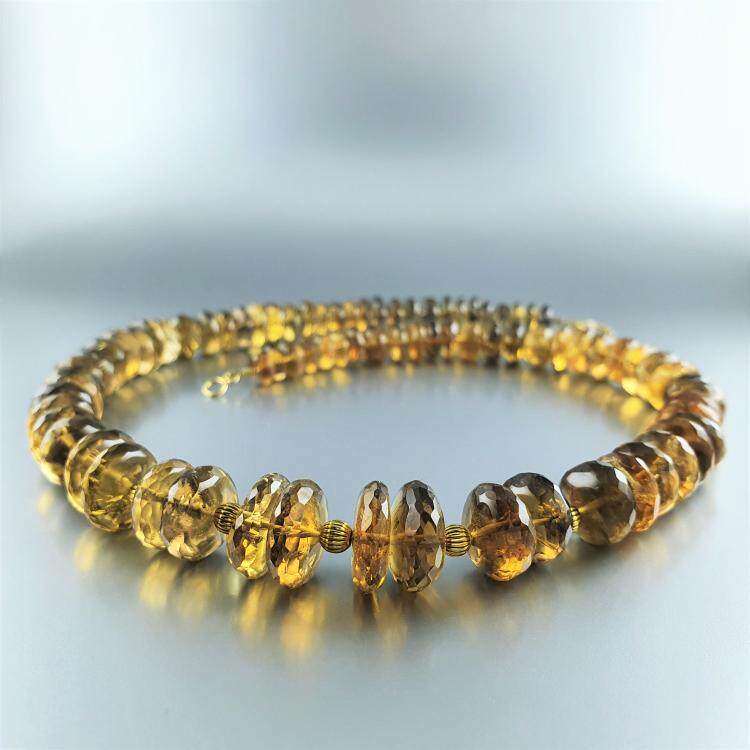 德国代购Necklace㊣ 手作优雅暖色刻面天然宝石蜂蜜石英镀金项链