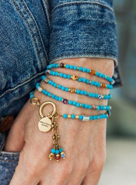 复古绿松石串珠多圈缠绕女士手链