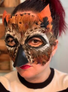 美国代购Mask▽手作万圣节派对舞会猫头鹰面具羽毛大角鸮半脸面具