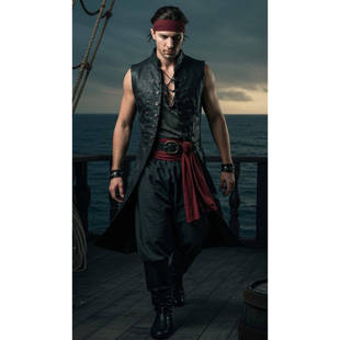 真皮中长款 背心马甲 Pirate◇手作复古海盗cosplay无袖 葡萄牙代购