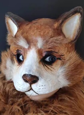 海外代购Cat◇手作复古姜黄色动物小猫纸制剧场万圣节cosplay面具