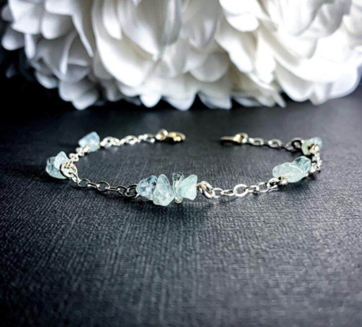 Bracelet㊣美国代购 手作迷人美丽海蓝宝石多用纯银手链脚链
