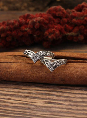 情侣纯银树叶V形结婚对戒戒指