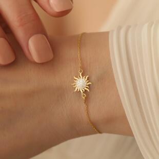 土耳其代购Exquisite▽手作精美饰品太阳吊坠手链925纯银镀金手链