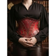 美国代购 Corset◇手作文艺复兴酒红色皮革雕纹公主束身衣塑身上衣