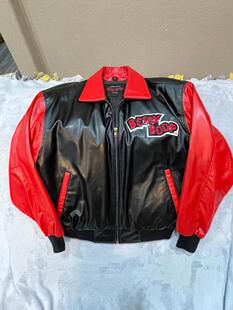 美国代购 古着黑红色皮革夹克可爱俏皮卡通漫画夹克皮衣 Jacket㊣