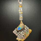 美国代购 手作华丽黄水晶铬透辉石紫水晶蛋白石纯银吊坠 Pendant㊣