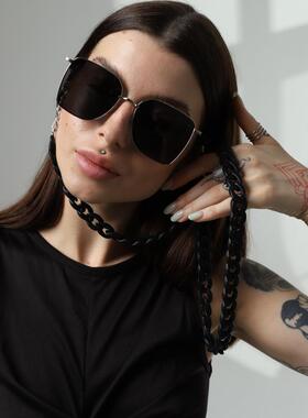 手作超大号方形偏光链条太阳镜