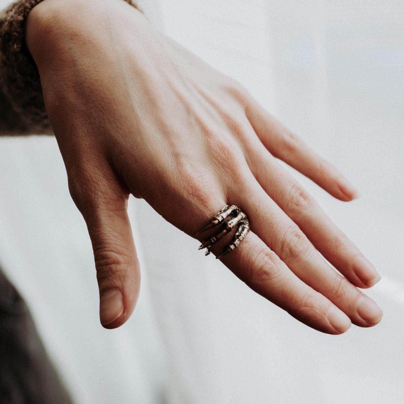 加拿大代购 Captivating▽手作哥特式复古做旧纯银乌鸦爪环绕戒指