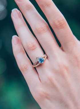 14K纯金复古天然坦桑石钻石戒指