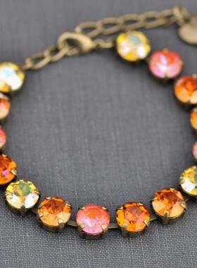 美国代购Crystal㊣ 手作华丽多彩橙色辉光水晶镶嵌黄铜爱心手链