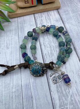 美国代购Bracelet㊣ 手作波西米亚淡绿色青色淡紫色萤石串珠手链