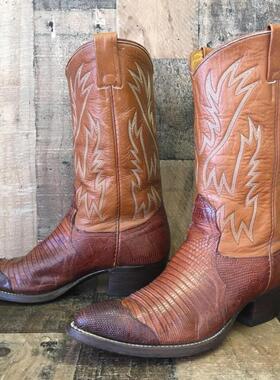 美国代购Cowboy◇古着复古70年代异国情调蜥蜴皮男士西部牛仔靴子