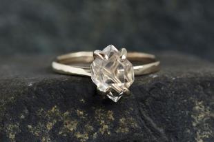 Herkimer㊣ 海外代购 手作华丽天然石英水晶钻石镶嵌14k白金戒指